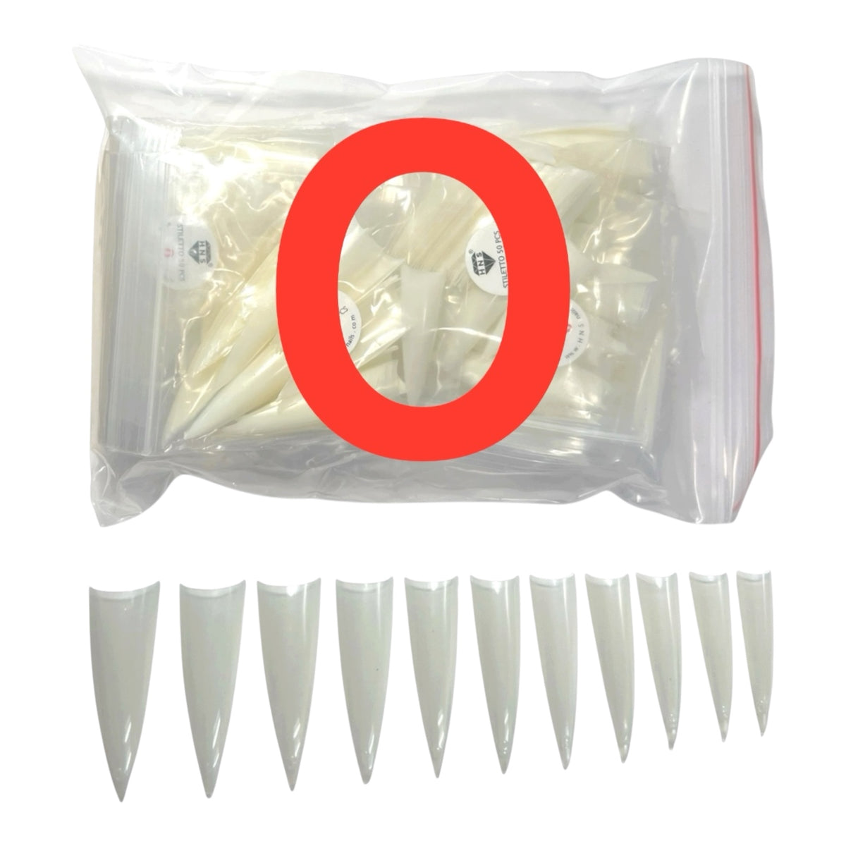 HNS NATURAL STILETTO STRAIGHT TIP 500PCS  IN BAG