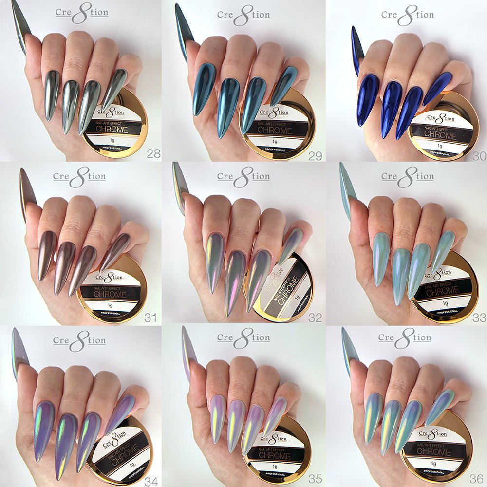 Cre8tion Chrome Nail Art Effect 1g - Full set 72 Colors